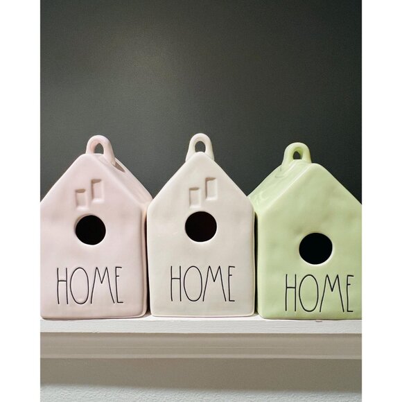 Rae Dunn Artisan Collection “HOME” Birdhouse Set of 3 – Pink, White & Green - Picture 6 of 6
